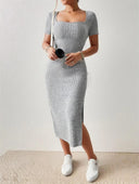 Square Neck Knit Dress: Elegant Women's Summer Fashion