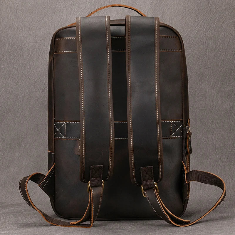 Men's Retro Crazy Horse Leather Backpack for 15.6 Inch Laptop