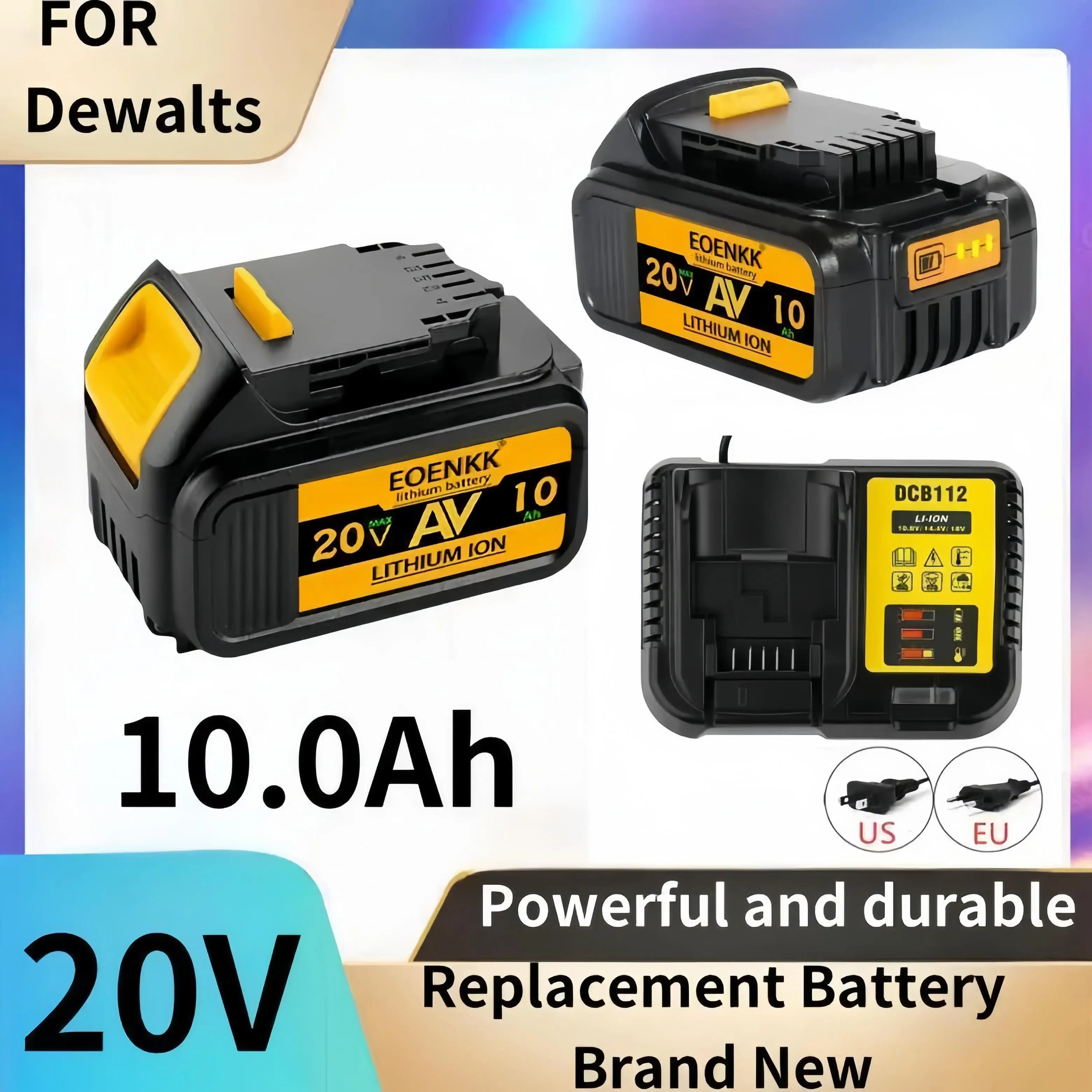 20V 10Ah Lithium Replacement Battery for DeWalt DCB Series - Power Up Your Tools!