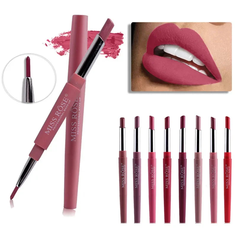 8 Color Double-end Lip Makeup Lipstick Pencil Waterproof Long Lasting Tint Sexy Red Lip Stick Beauty Matte Liner Pen Lipstick  ourlum.com   