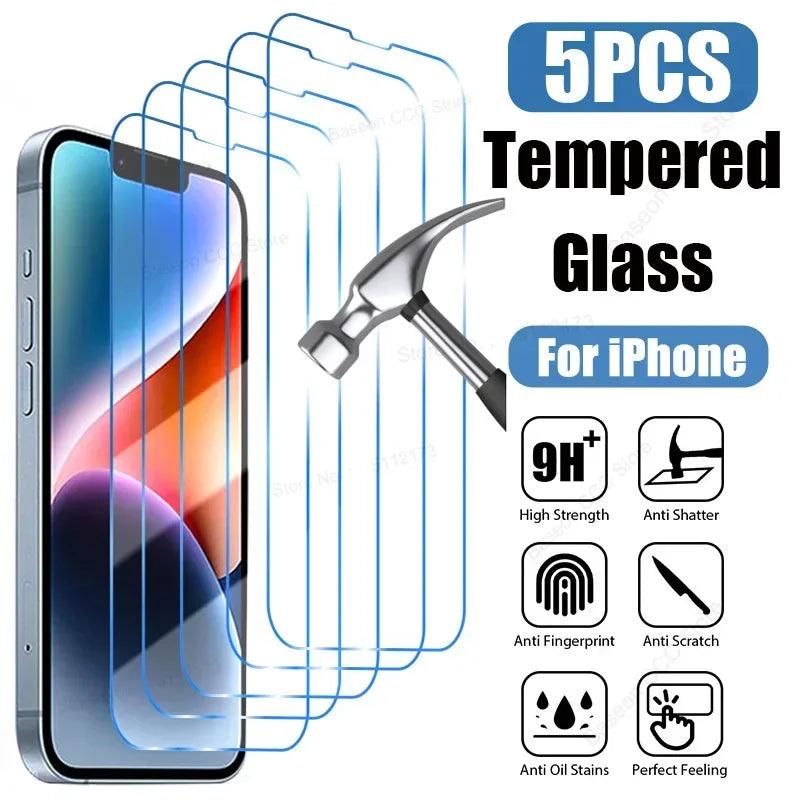 5-Pack Tempered Glass Screen Protector for iPhone 14 13 15 12 11 Pro Max Mini XR XS SE 2020  ourlum.com For iPhone 13 5PCS Tempered Glass 