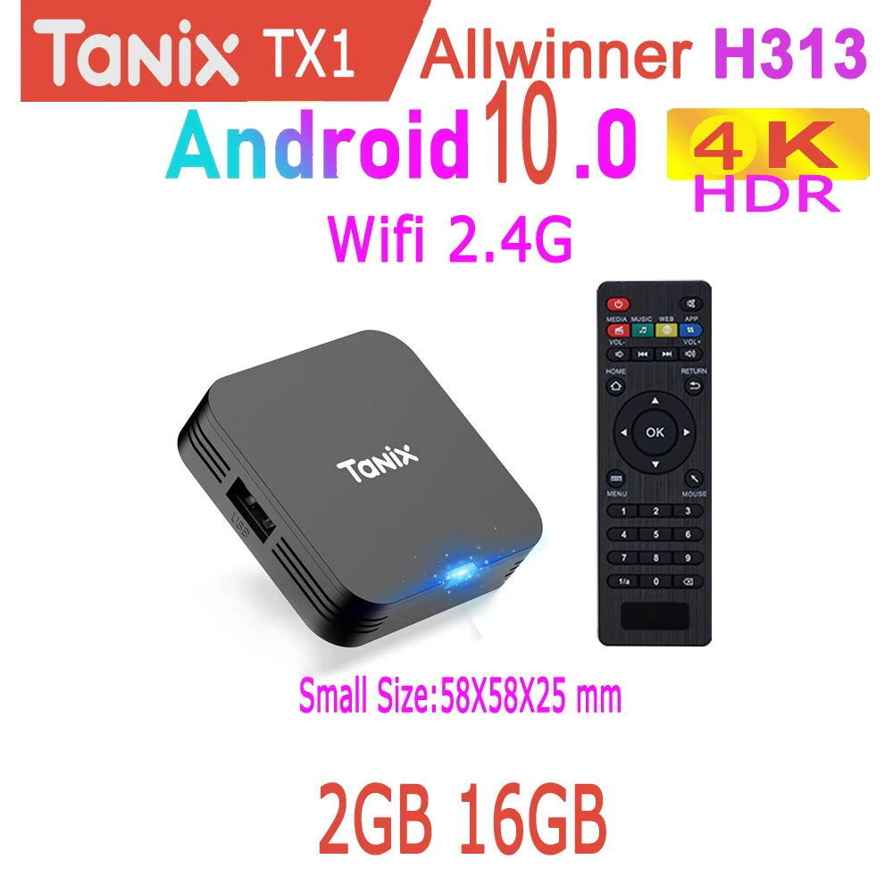 Tanix TX1 Allwinner H313 Android 10.0 TV BOX 4K HDR 2.4G Wifi RAM 1GB 2GB ROM 8GB 16GB Smart Box Mini Game Media Player