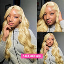 613 Honey Blonde Body Wave Lace Front Human Hair Wig 34 Inch