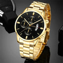 Men's Gold Stainless Steel Calendar Watch Set Luxury Jewelry