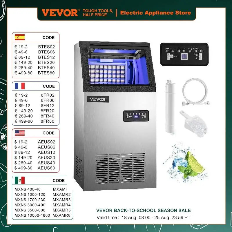 VEVOR 40KG 50KG 60KG 68KG/24H Commercial Ice Maker Ice Cube Machine High Ice Yield & Storage Home Appliance for Bar Cafeteria