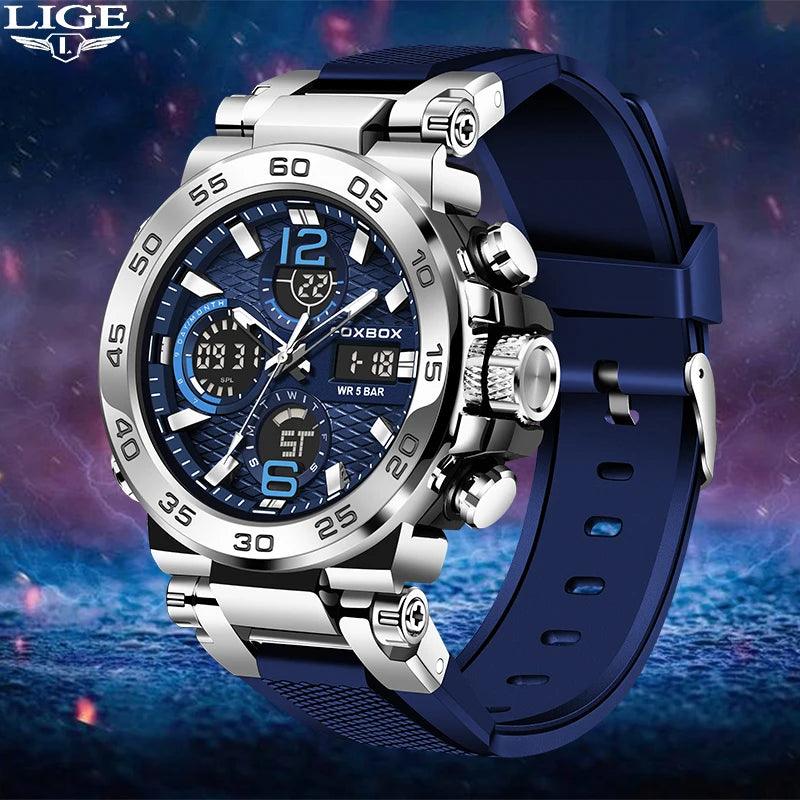 LIGE Men's Silicone Band Sports Watch with Multi-Function Display  OurLum.com   