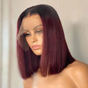 Burgundy Straight Bob Lace Front Wig - 100% Remy Hair