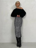 Silver Sequin Black Skirt Elegant Vintage Punk Midi Skirt