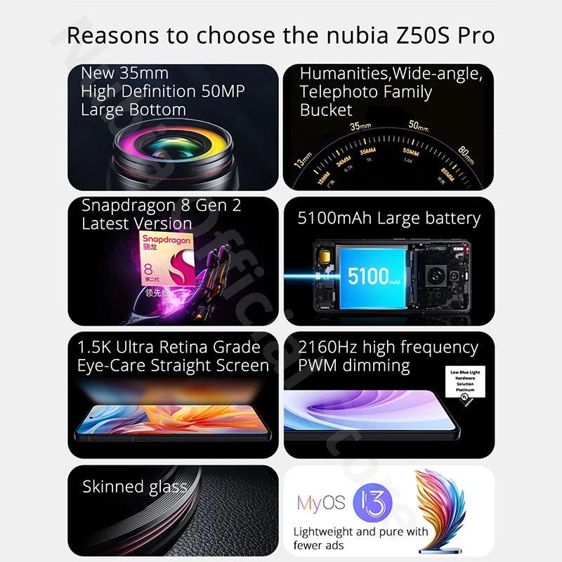 Nubia Z50s Pro 5G Smartphone - 6.78" 120Hz AMOLED, Snapdragon 8 Gen 2, 80W Fast Charging, 12GB RAM, 50MP Camera