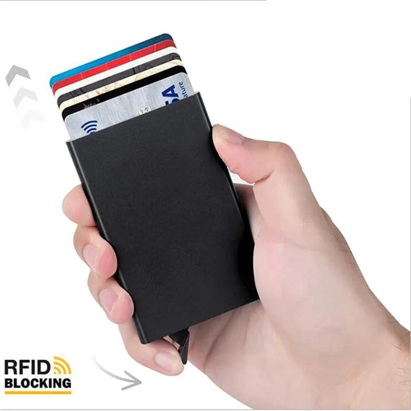 RFID Card Holder Wallet: Secure & Stylish Metal Pop-Up Minimalist with Sleek Design  ourlum.com   
