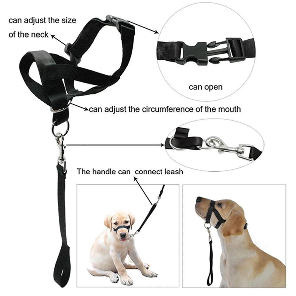 Nylon Dog Muzzle with Training Head Collar: Prevent Pulling, Anti Barking & More!  ourlum.com   