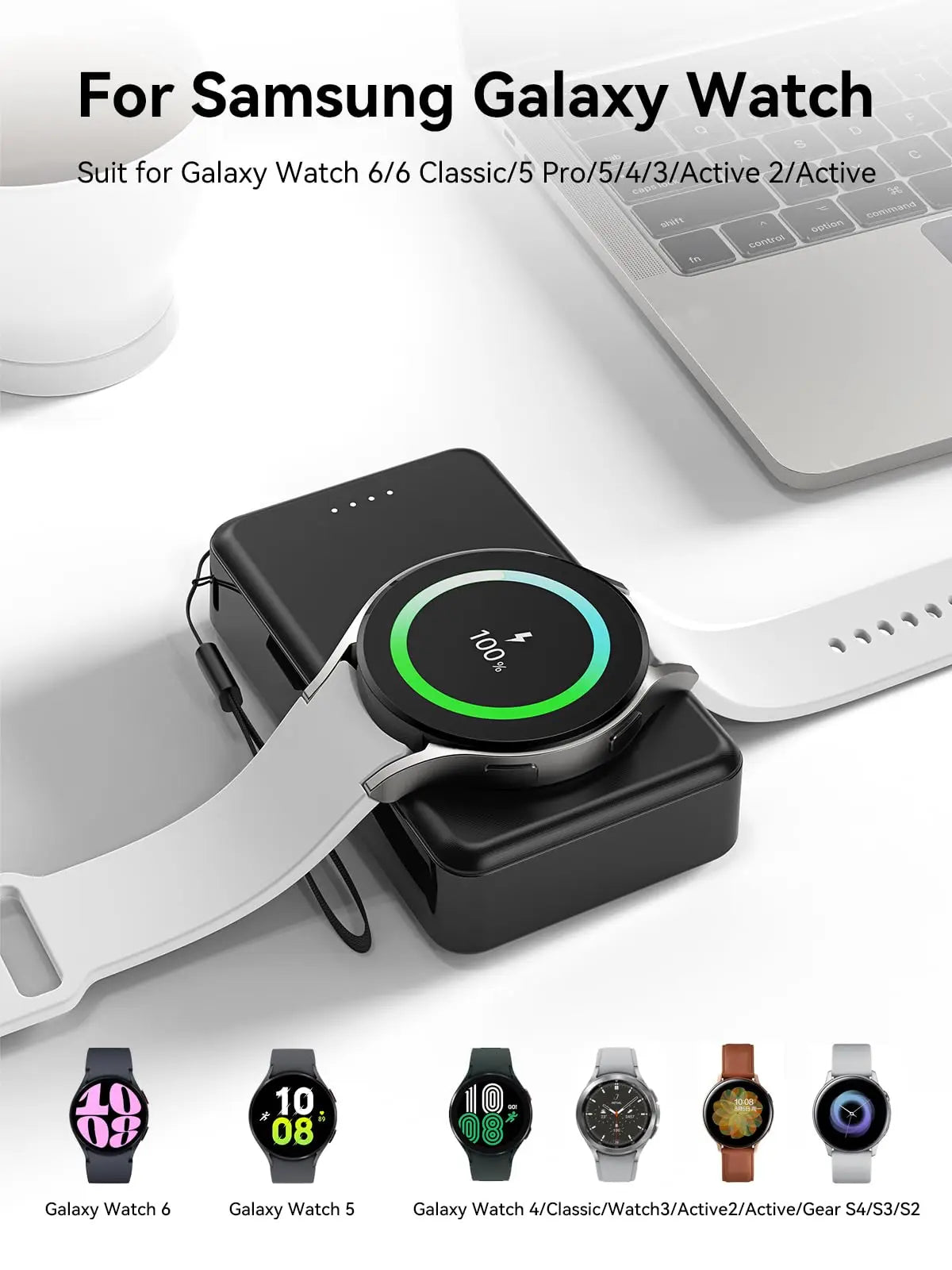 NEWDERY Portable Charger For Galaxy Watch 6 5 Pro 4 3 Active 2 Gear S4 S3 Spare Battery Pack Watch Magnetic Wireless Power Bank