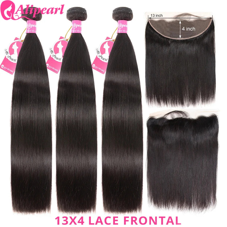 Ali Pearl Brazilian Straight Human Hair Bundle with Lace Frontal - Black Women Essential  ourlum.com CHINA 22 24 26 with 20 