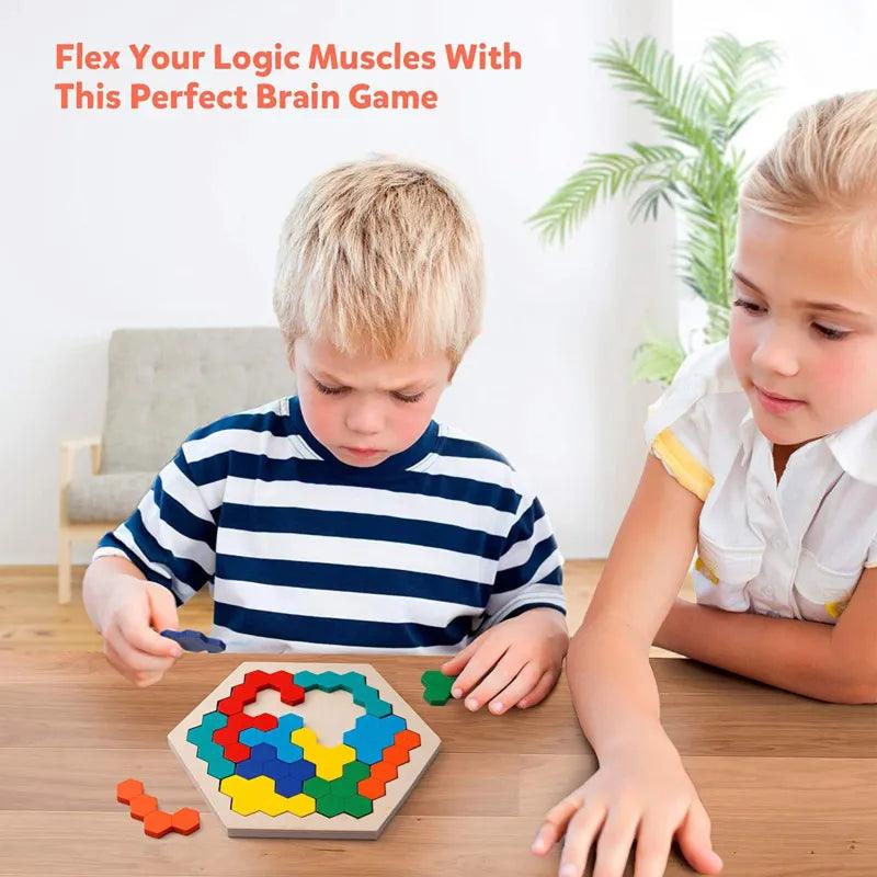 Wooden 3D Hexagonal Brain IQ Educational Puzzle Game for Kids  ourlum.com   