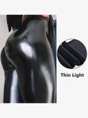 Black Faux Leather High Waist Leggings with Push-Up Effect  ourlum.com 1 XL 