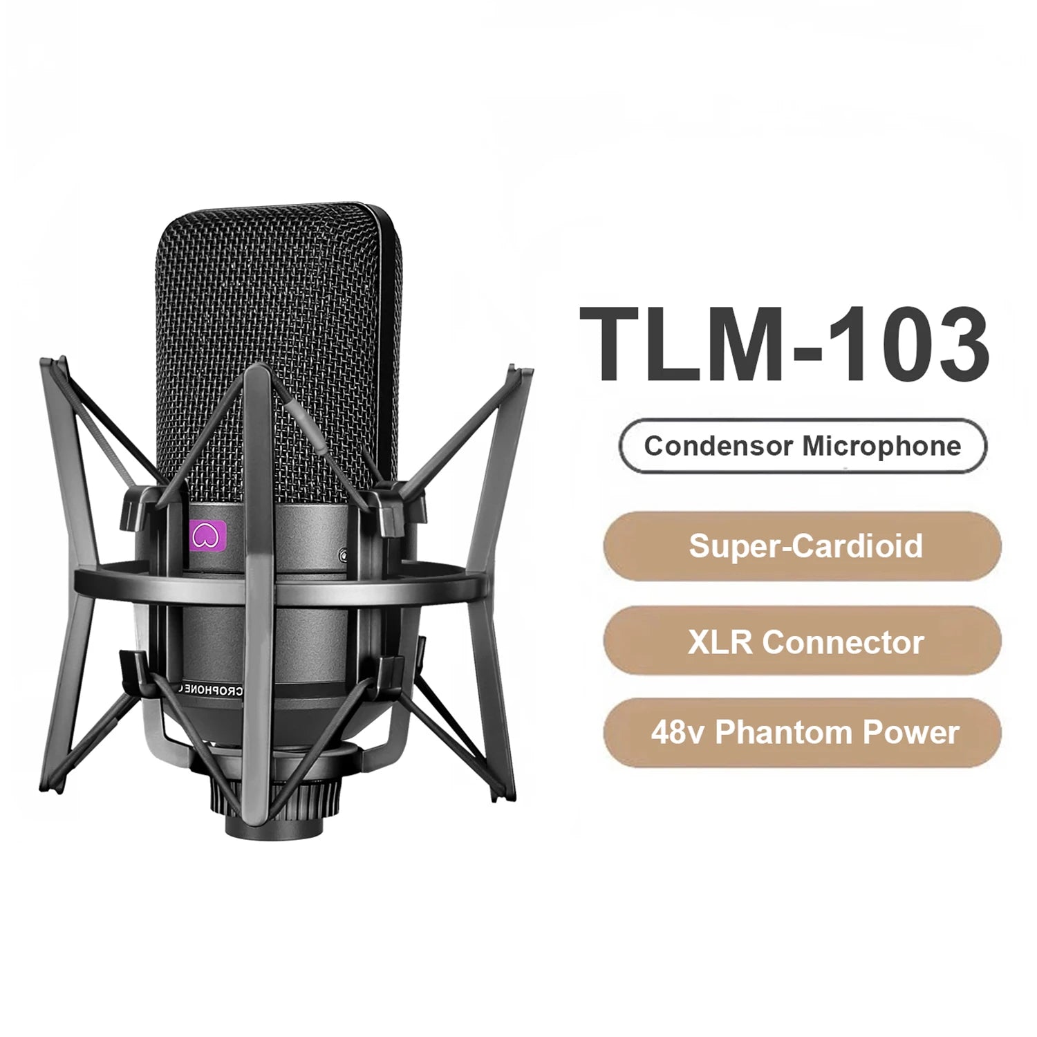 TLM 103 XLR Condenser Microphone Professional Cardioid Studio Mic for Recording Podcasting Voice Over Streaming Home Studio