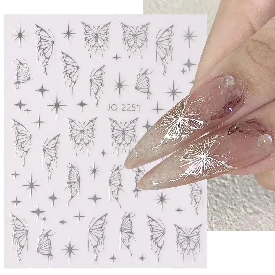 Fantasy Butterfly Nail Decals - Silver, Holographic, Flame Designs