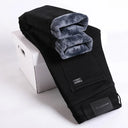 Winter Fleece Thick Warm Men's Slim Straight Denim Pants