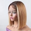 Vibrant Pink Bob Lace Front Wig With Blonde Straight Hair