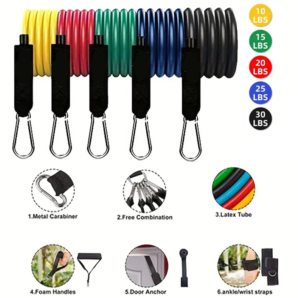 11-Piece Resistance Band Set with Pull Rope, Ankle Strap, and Chest Expander for Full-Body Workouts