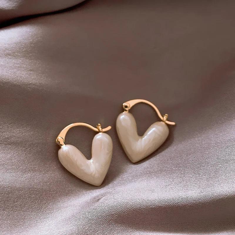 2023 Korean Chic White Oil Droplet Heart Stud Earrings - Women's Fashion Jewelry  ourlum.com   