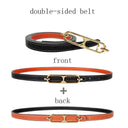 Chic Adjustable Gold Buckle Thin Waist Belt for Women - Faux Leather Skinny Fashion Accessory  ourlum.com   