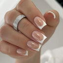 French False Nails Chic Nude White Short Square Tips Glue