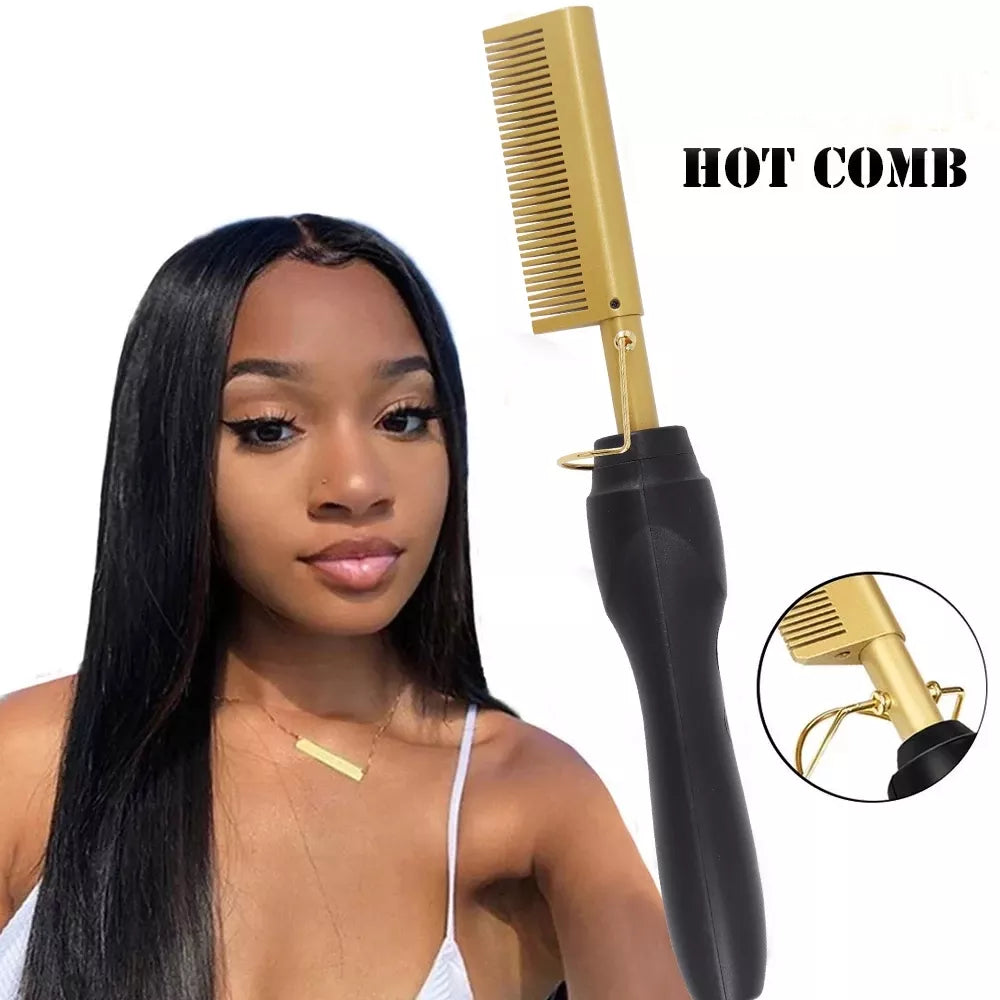 Electric Hot Heating Comb Hair Straightener Curler Wet Dry Hair Iron Brush Styling Tool - 2 in 1 Fast Heating  ourlum.com   