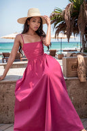 Rose Red French Style Seaside Sling Dress Summer 2023 Beachwear