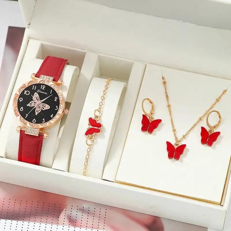 Luxury Rhinestone Butterfly Jewelry Set: Elegant Fashion Accessories  ourlum.com Red  