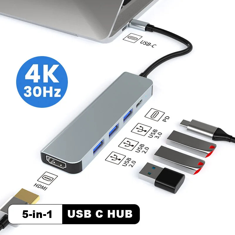 USB C HUB Type C Docking Station USB Splitter 4K 30Hz USB 3.0 HUB USB C to HDMI-compatible Adapter For Laptop Macbook Air  ourlum.com   