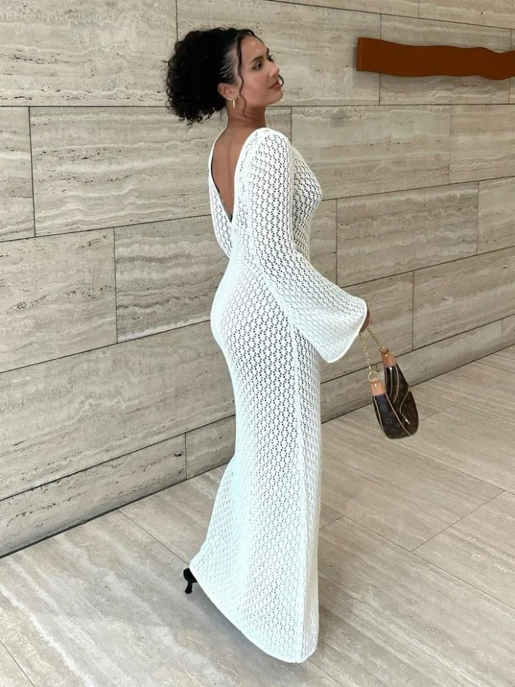 Tossy White Knit Maxi Dress: Beachwear for Women - Elegant & Versatile