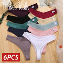 Cozy Waffle Cotton Panties V-Waist G-String Bundle Set 6pcs