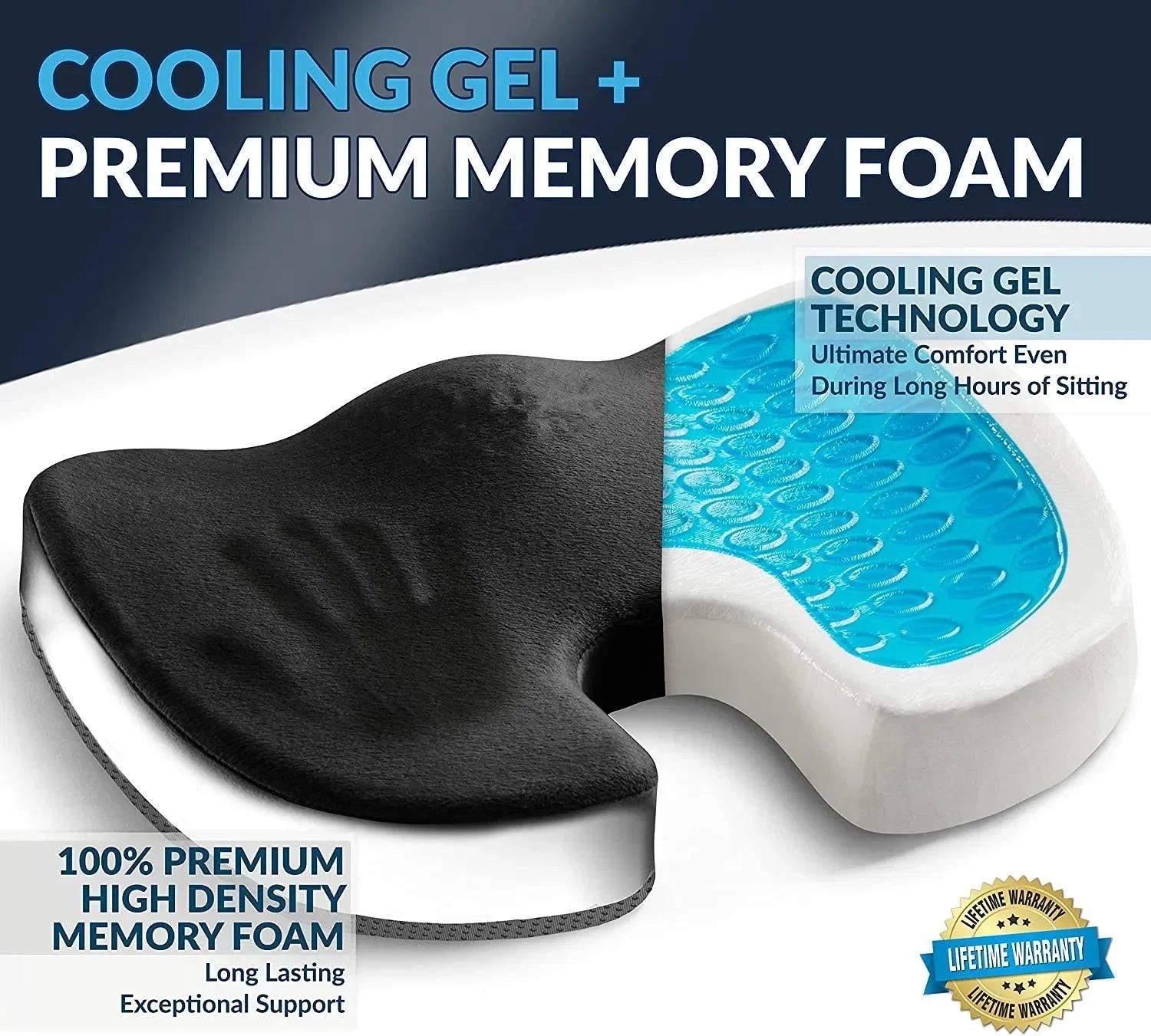 Orthopedic Gel Memory Foam Coccyx Cushion for Tailbone Pain Relief - Non-Slip Seat Cushion for Office, Car, and Travel