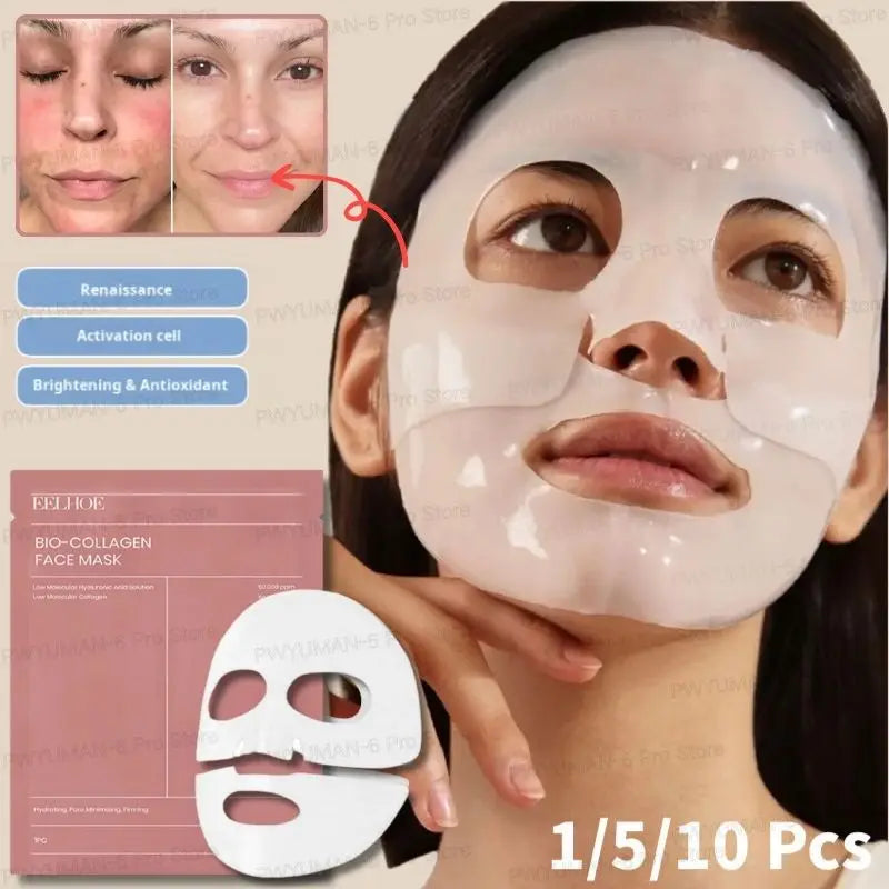 1/5/10PCs Bio Collagen Face Mask Shrink Pores Deep Hydrating Overnight Mask Moisturizing Refreshing Brightening Face Skin Care