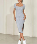 Chic Knitted Square Neck Summer Dress for Elegant Comfort