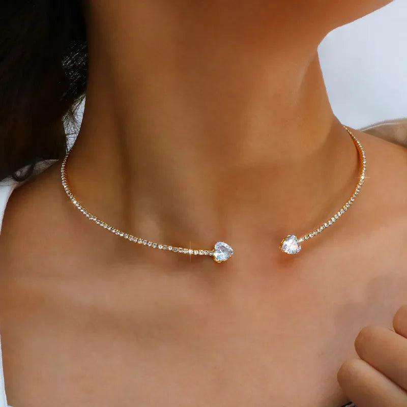 Heartfelt Elegance Rhinestone Choker Necklace for Women - Gothic Style Statement Jewelry  ourlum.com gold  