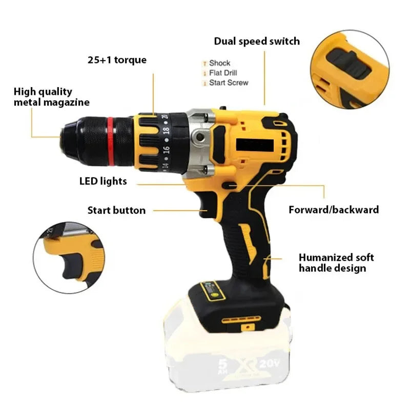 DeWALT 20V Cordless Brushless Hammer Drill with 20+3 Torque & 13MM Chuck