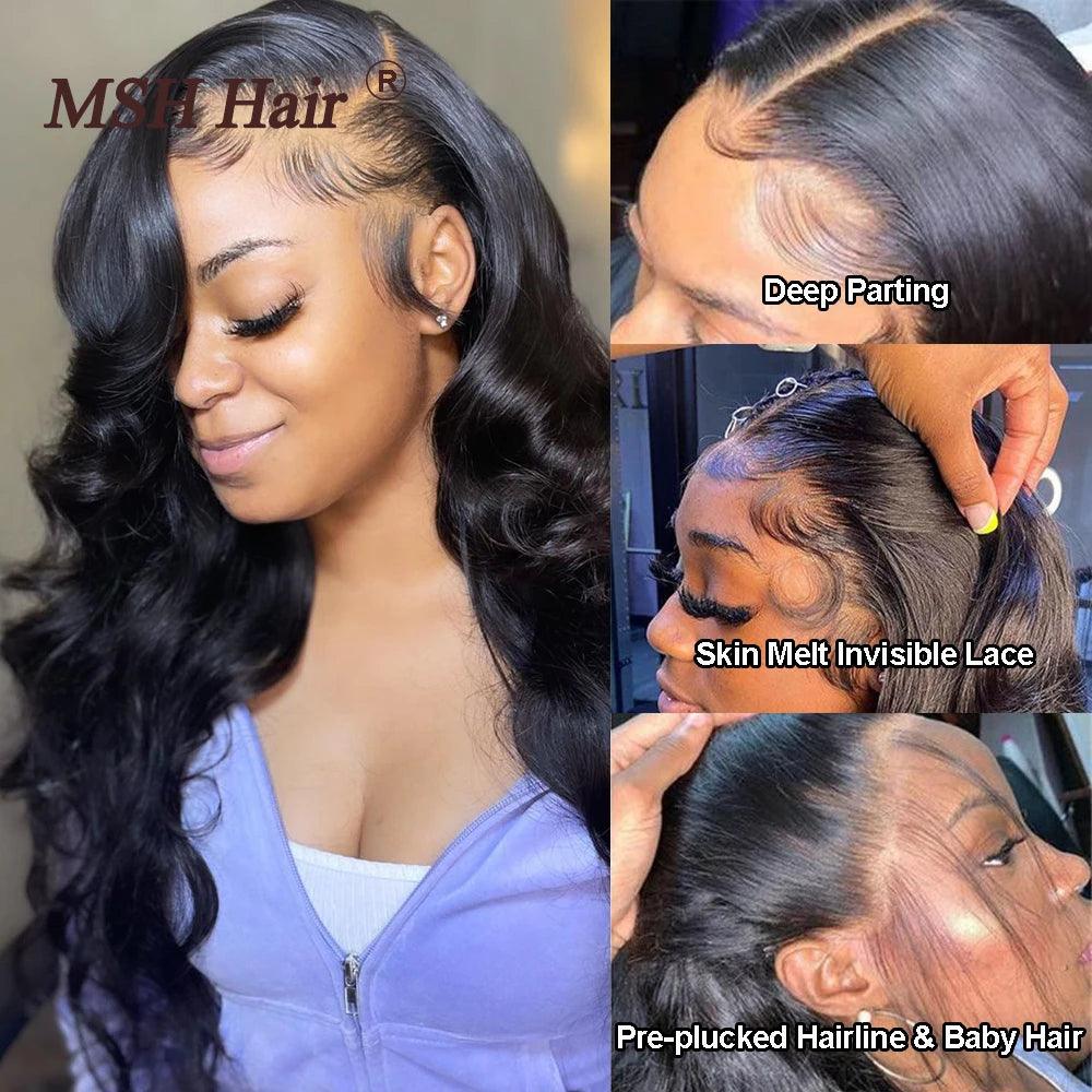 Brazilian Remy Body Wave Lace Front Human Hair Wig with HD Transparent Frontal  ourlum.com   