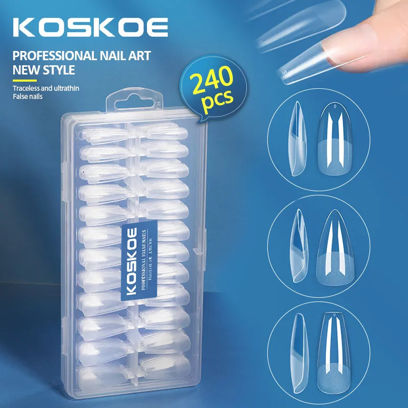 KOSKOE 240pcs /Box Press on False Nails Coffin Oval Square Semi-Frosted Full Cover UV Gel Nails Fake Tips Capsule Extension Tool  ourlum.com   