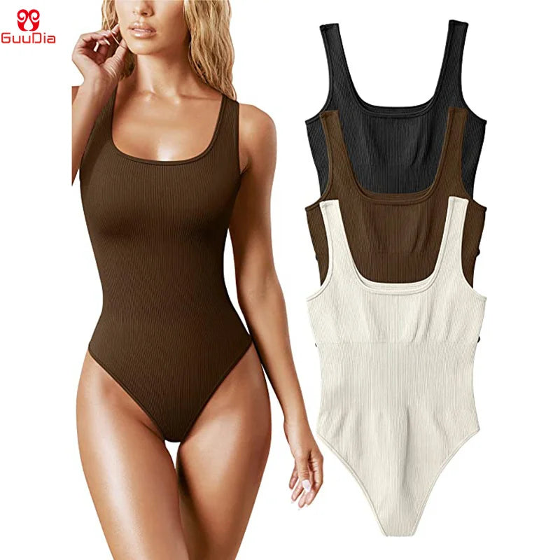 GUUDIA Seamless Tummy Control Bodysuit with Open Crotch for Effortless Shaping