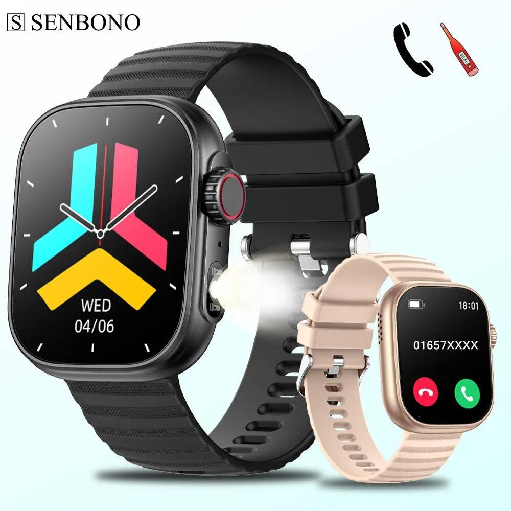 SENBO Smartwatch LED Flashlight Fitness Tracker with Body Temperature Monitoring  ourlum.com   