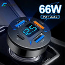 66W Fast Charging Car Charger with 4 USB Ports for iPhone 13 12  Samsung - PD Quick Charge 3.0 Adapter  ourlum.com   