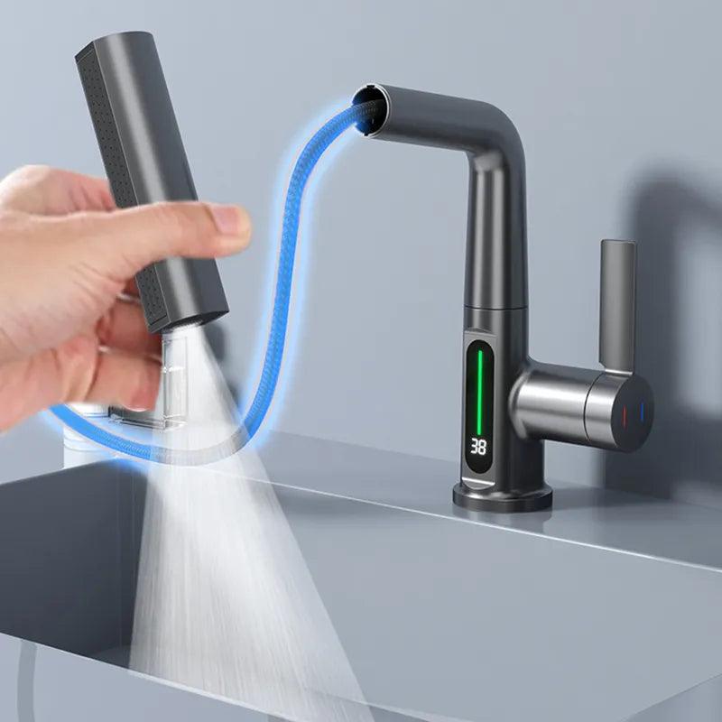 Waterfall Digital Display Basin Faucet with LED Temperature Sensor  ourlum.com   