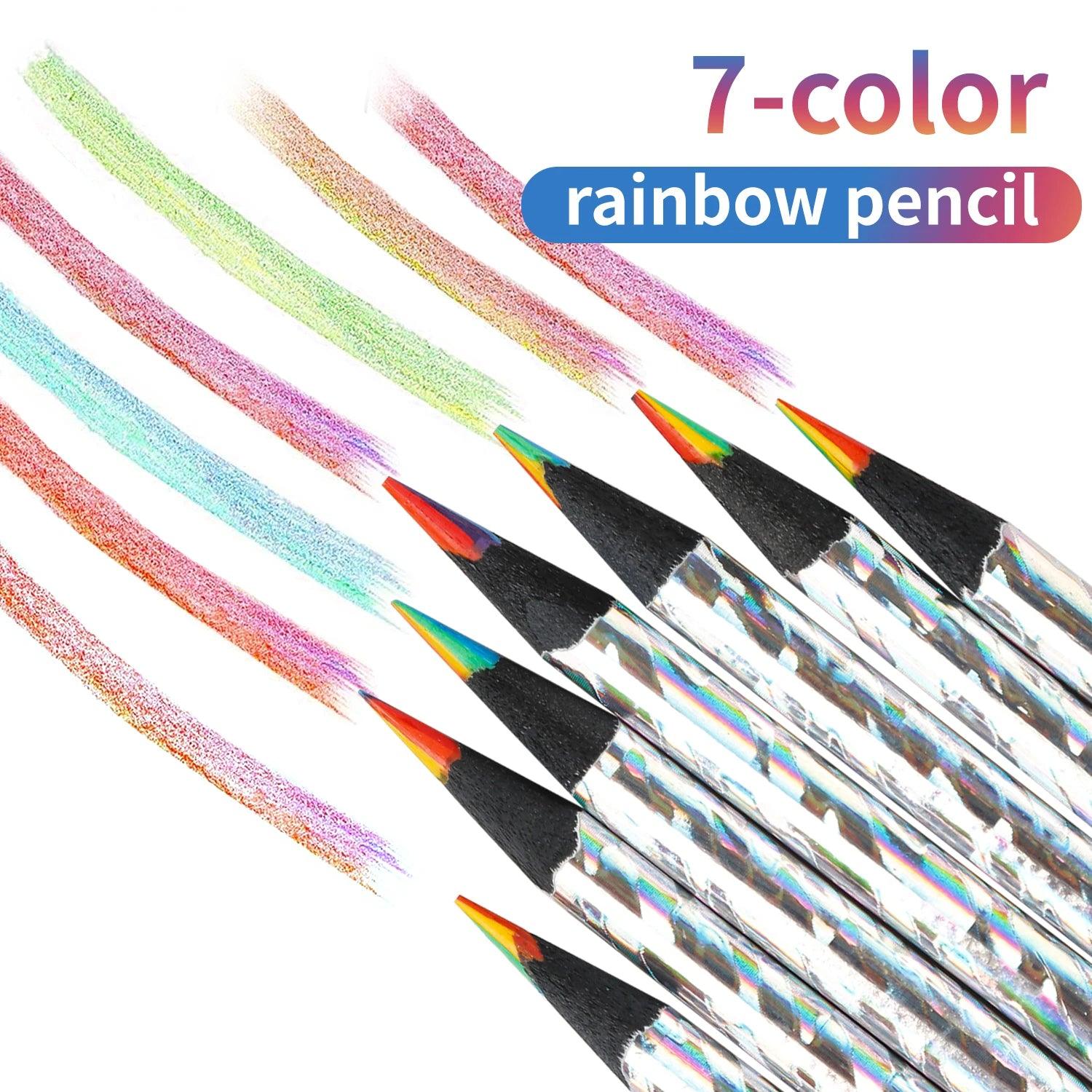 Kawaii Rainbow Pencil Set - Vibrant 7-Color Gradient Crayons for Kids' Art & Stationery  ourlum.com   