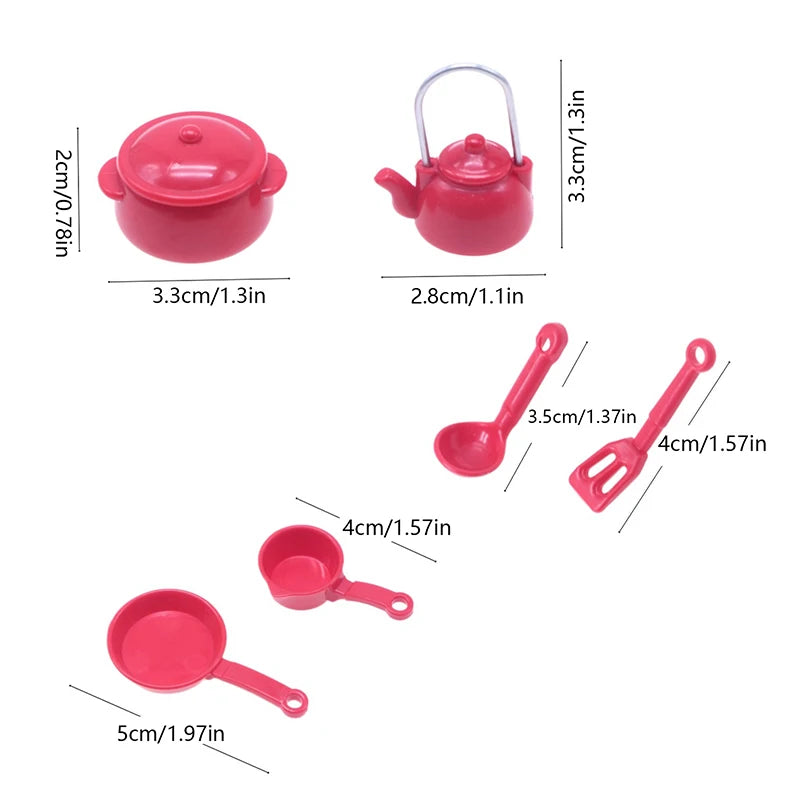 Miniature Dollhouse Kitchen Cookware Set - 1:12 Scale Soup Pot, Spoon, Pan, and Kettle Accessories