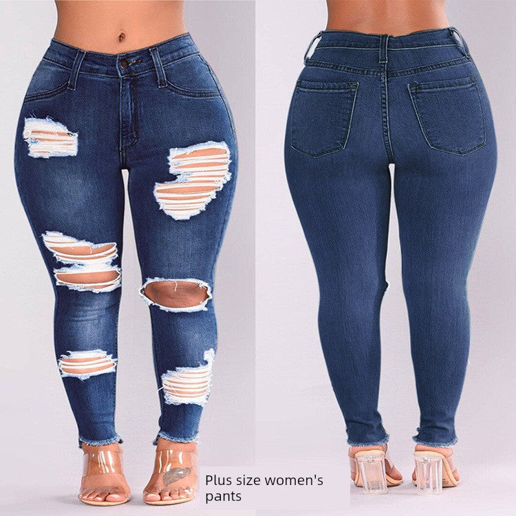 L-5XL plus-Size Stretch Ripped Fat Lady Jeans Plus Size Fat Lady Denim