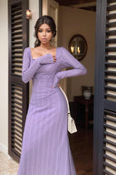 Instahot Purple Dress: Chic Slim Fit with Square-Neck Design