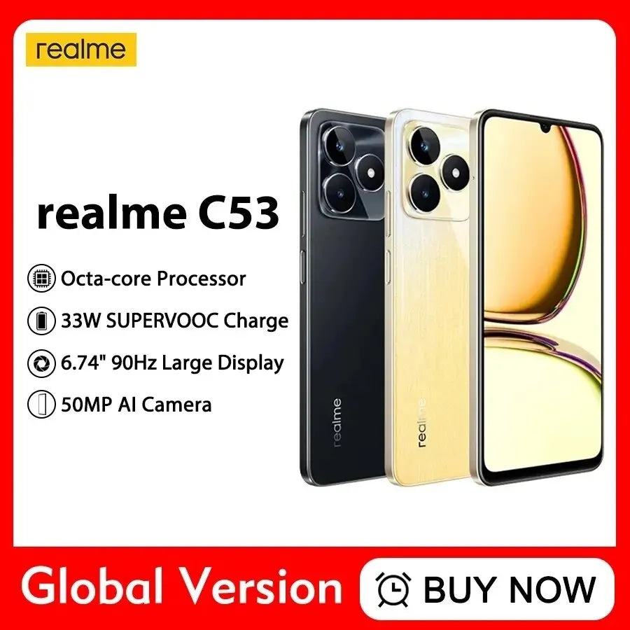 Global Version Realme C53 6GB+128G 8GB+256GB Octa Core 33W SUPERVOOC Charge 5000mAh 50MP AI Camera 6.74" HD 90Hz Screen NFC