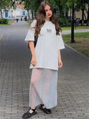 Mesh Pleated See-Through Beach Maxi Skirt for Women